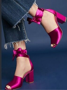 Sam Edelman Fuchsia Satin Ankle-Tie Block Heels